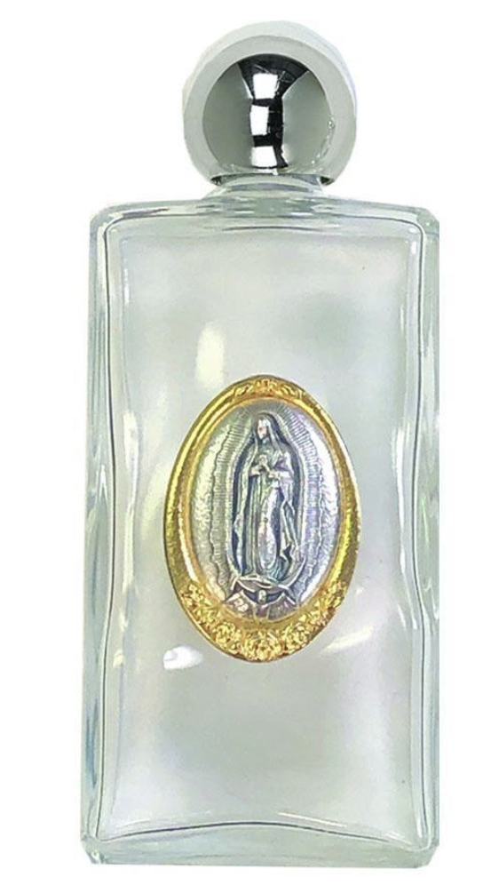 Large Glass Holy Water Bottle - Lady of Guadalupe